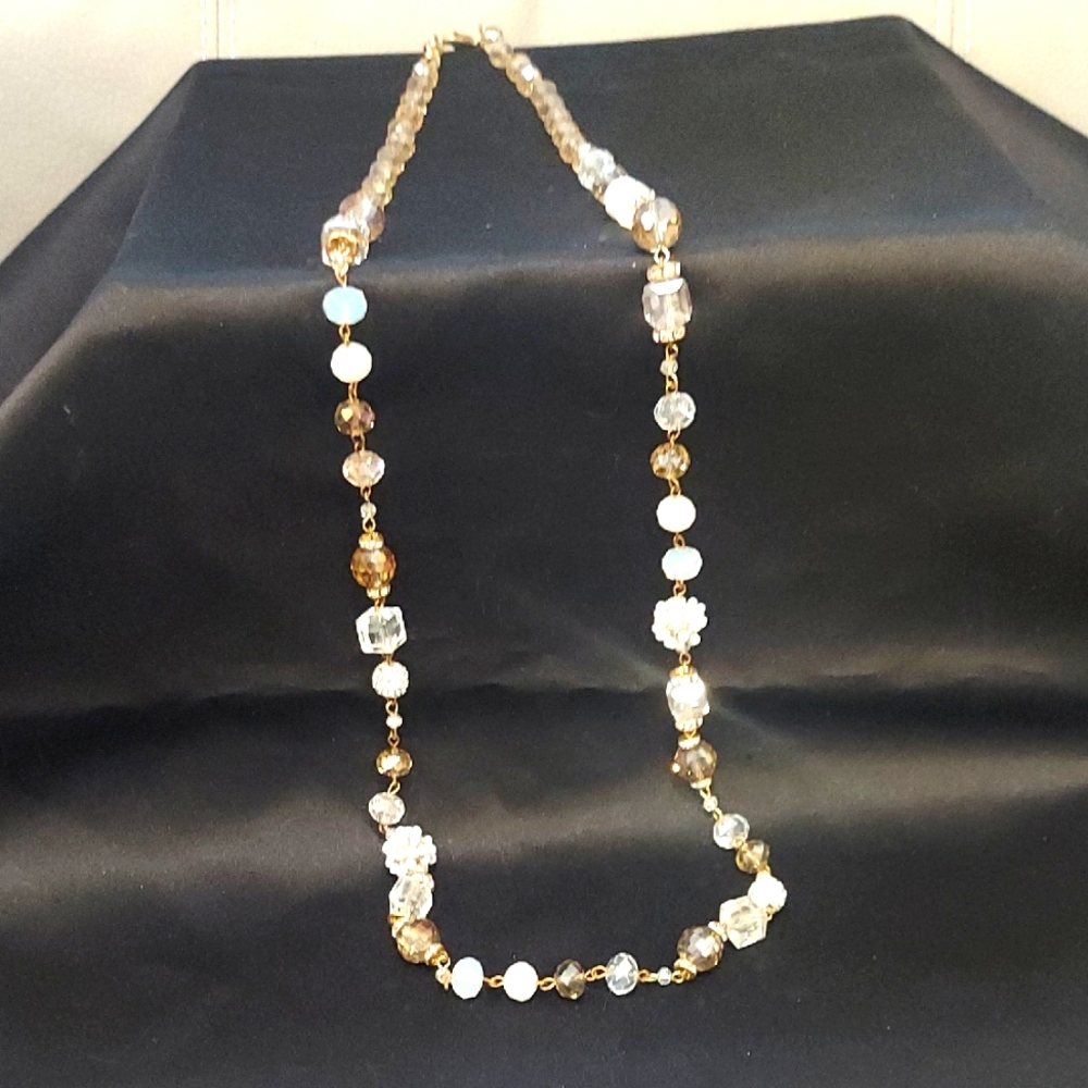 Necklace Long Elegant Gold and Silver Beaded Necklace